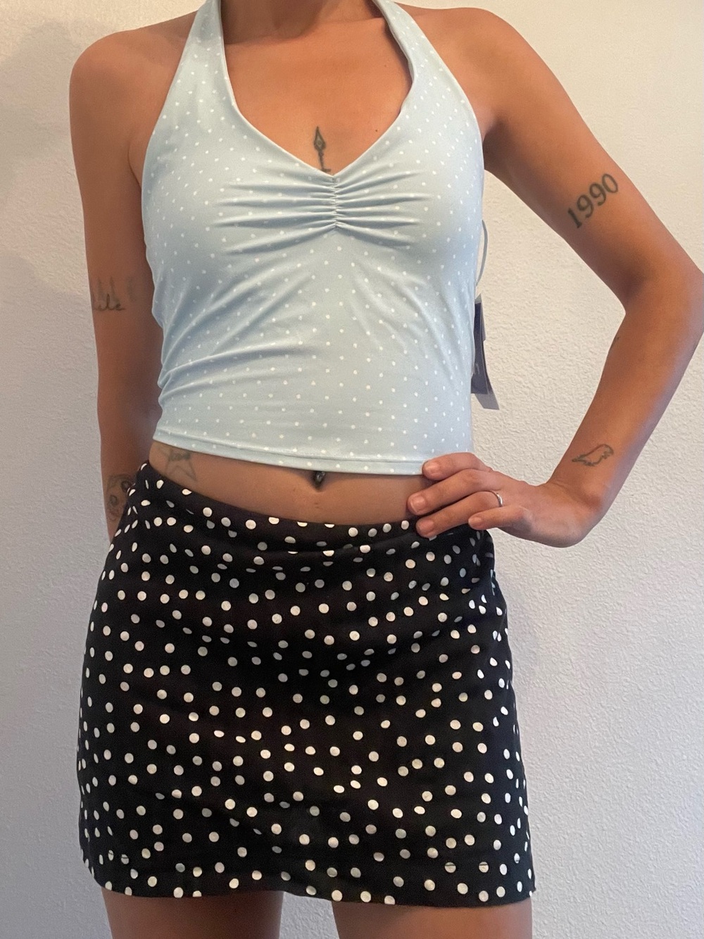 NWT Black/White XS Polka Dot Mini Skort Pull-On Stretch W/ Short  (Wild Fable)